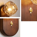 Traditional Japanese Oval Ice Cube Shape Solid Wood Glass 1-Light Wall Sconce Lamp For Bedroom Lumendat