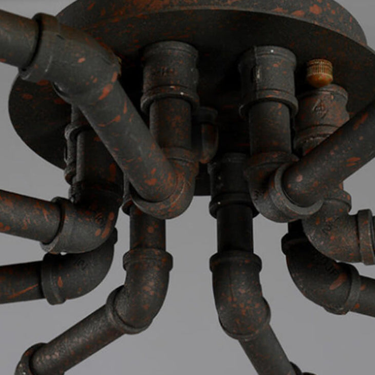 Industrial Vintage Water Pipe Round Iron 4/6/8 Light Flush Mount Ceiling Light BulbSquare