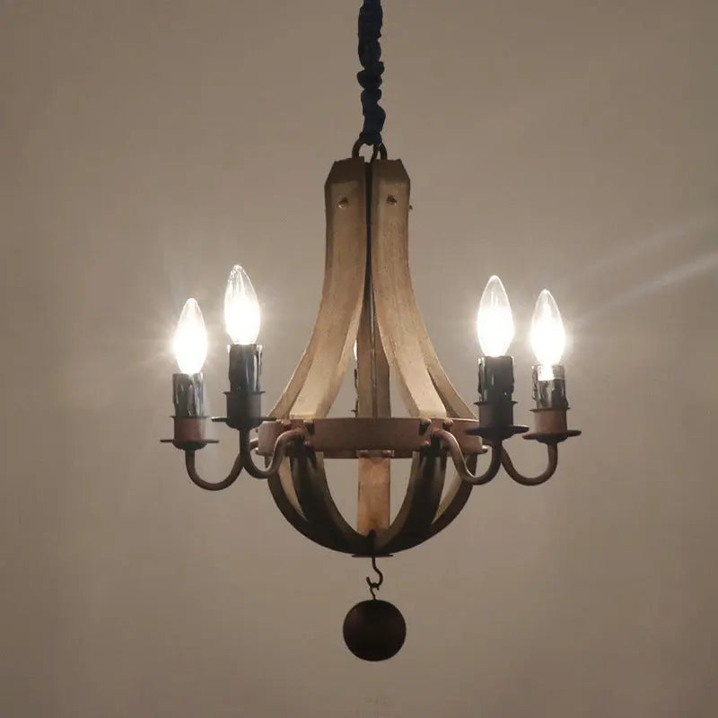 Traditional Rustic Round Branch Candle Holder Wooden Iron 5/6/8 Light Chandelier for Living Room Lumendat
