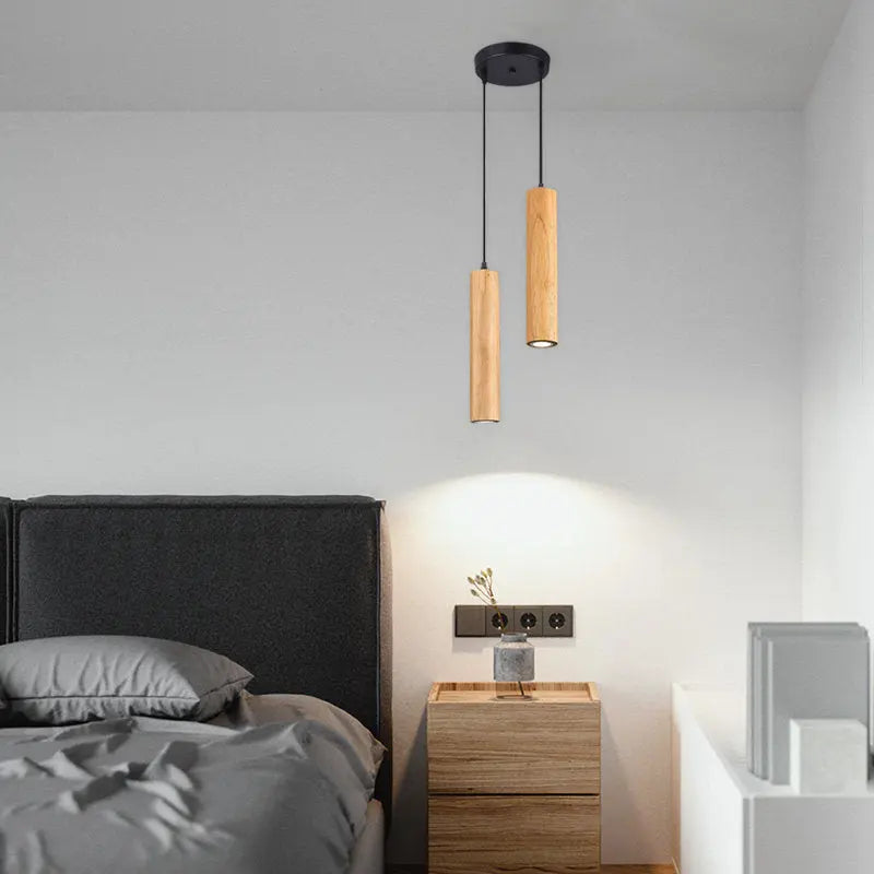 Modern Minimalist Wood Cylinder LED Pendant Light Lumendat