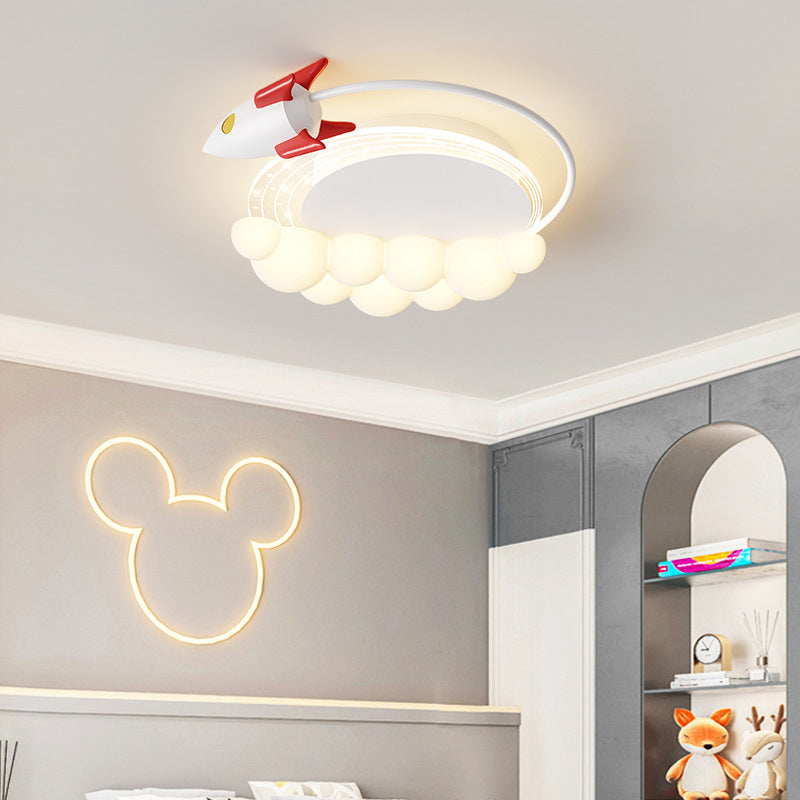 Lumendat Modern Art Deco Kids Iron PE Rocket Cloud Round LED Flush Mount Ceiling Light For Bedroom Lumendat