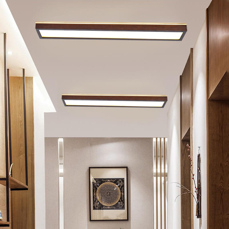 Japanese Minimalist Log Rectangular Walnut LED Flush Mount Ceiling Light BulbSquare