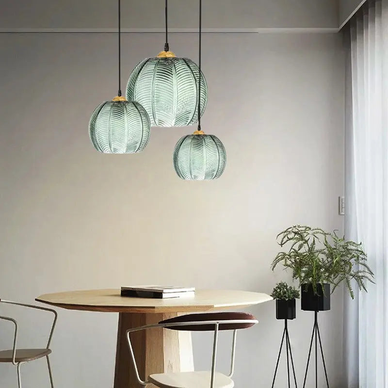 Contemporary Simplicity Green Leaf Patterned Glass Ball Shade 1-light Pendant Light for Living Room Lumendat