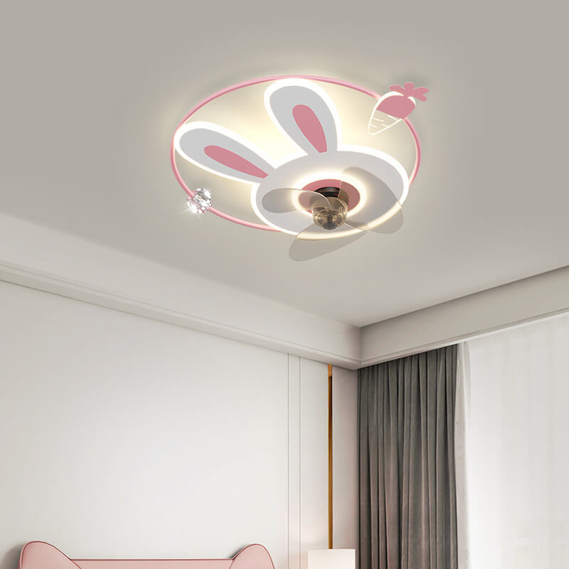 Lumendat Cartoon Creative Bunny Carrot LED Flush Mount Ceiling Fan Light Lumendat