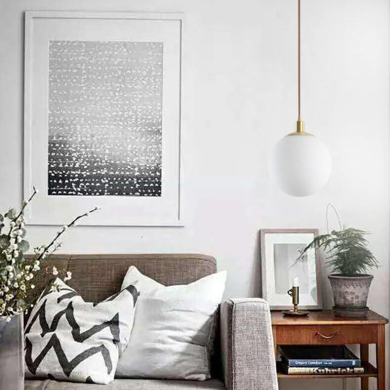 Contemporary Nordic Minimalist White Orb 1-Light Pendant Light For Bedroom Lumendat