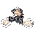 Contemporary Industrial Iron Cage Grill 3/4 Light Semi-Flush Mount Ceiling Light For Living Room