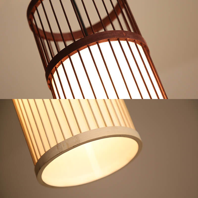 Japanese Zen Bamboo Weaving Lantern 1-light Pendant Light BulbSquare