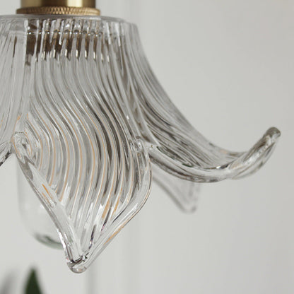 Contemporary Creative Floral Brass Glass 1-light Pendant Light for Living Room
