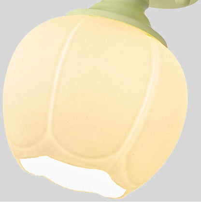 Nordic Fresh Green Floral Glass 1-light Semi-flush Mount Ceiling Light