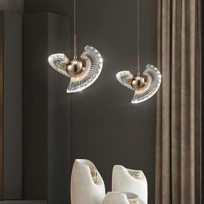 Contemporary Luxury Gold Finish Frame Round Shade LED Pendant Light for Bedroom