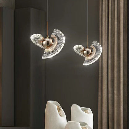 Contemporary Luxury Gold Finish Frame Round Shade LED Pendant Light for Bedroom