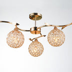 Modern Art Deco Round Hollowed Out Orb Iron Crystal 3-light Semi-flush Mount Ceiling Light for Living Room