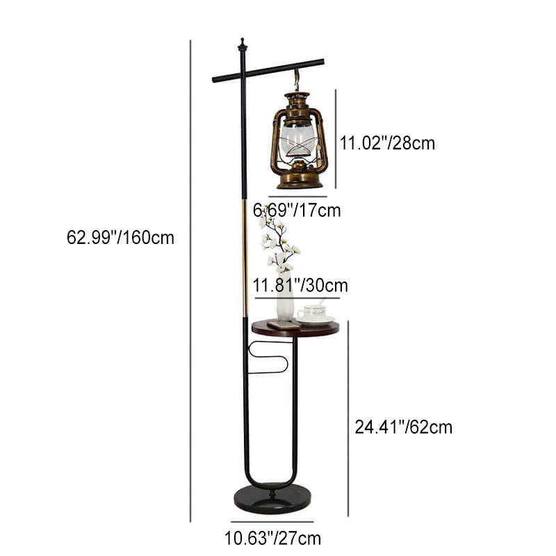 European Vintage Simple Lantern Table Iron Wood Marble 1-Light Standing Floor Lamp Lumendat