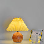 Nordic Vintage Pleated Wood Ball Base LED Table Lamp Lumendat