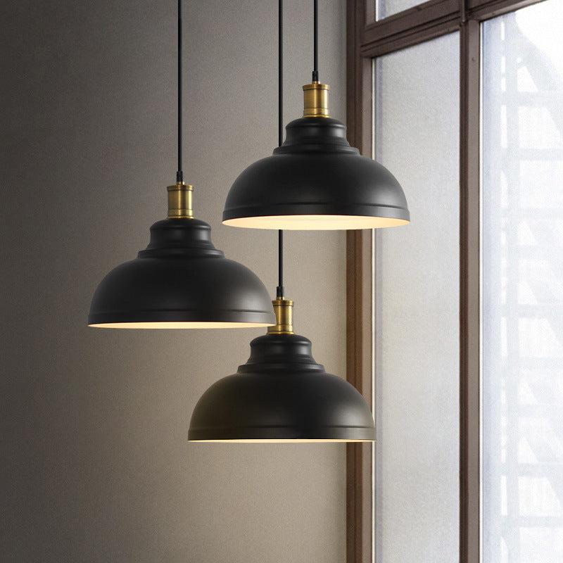 Industrial Simple Dome Round Pot Lid Iron 1-light Pendant Light BulbSquare