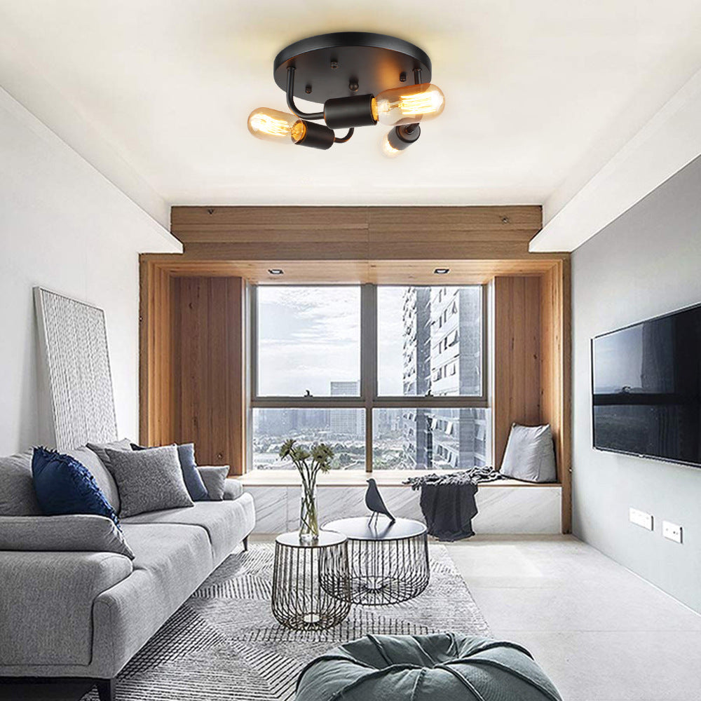 Traditional Vintage Round Iron 3-Light Industrial Flush Mount Ceiling Light For Living Room