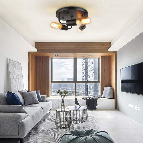 Traditional Vintage Round Iron 3-Light Industrial Flush Mount Ceiling Light For Living Room