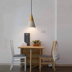 Contemporary Industrial Round Cone Triangle Cement Rubber Wood 1-light Pendant Light for Living Room BulbSquare