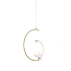 Chinese Retro Ceramic Floral Embellished Copper Arc LED Pendant Light
