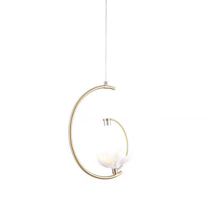Chinese Retro Ceramic Floral Embellished Copper Arc LED Pendant Light
