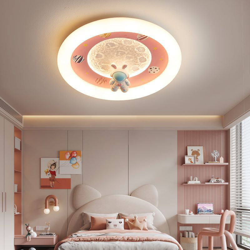 Lumendat Modern Art Deco Kids Iron Resin Acrylic Round Moon Astronaut LED Flush Mount Ceiling Light For Bedroom Lumendat