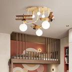Contemporary Nordic Kids Iron Rubber Wood Glass Plane Cloud Ball 6-light Flush Mount Ceiling Light for Bedroom