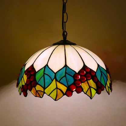 Traditional Tiffany Round Dome Iron Glass 1-light Pendant Light for Living Room