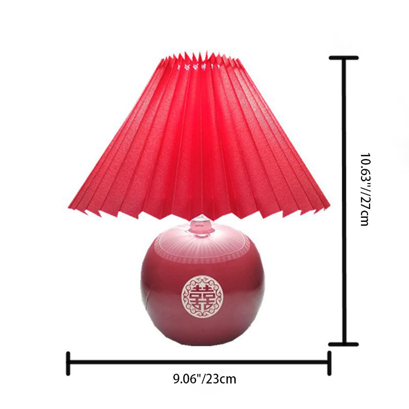 Traditional Chinese Red Pleated Fabric Lampshade Ceramic Base 1-Light Table Lamp For Bedroom Lumendat