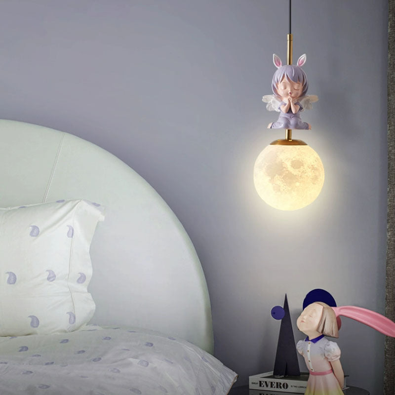 Lumendat Contemporary Nordic Kids Resin Glass Round Angel 1-Light Pendant Light For Bedside Lumendat