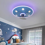 Lumendat Modern Creative Cartoon UFO flying Saucer Round Iron Acrylic LED Kids Flush Mount Ceiling Fan Light Lumendat