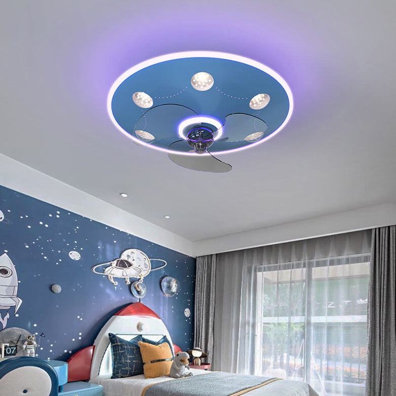 Lumendat Modern Creative Cartoon UFO flying Saucer Round Iron Acrylic LED Kids Flush Mount Ceiling Fan Light Lumendat