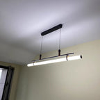 Modern Minimalist Long Strip Iron Acrylic Faux Leather LED Island Light Chandelier For Living Room & Dining Room Lumendat