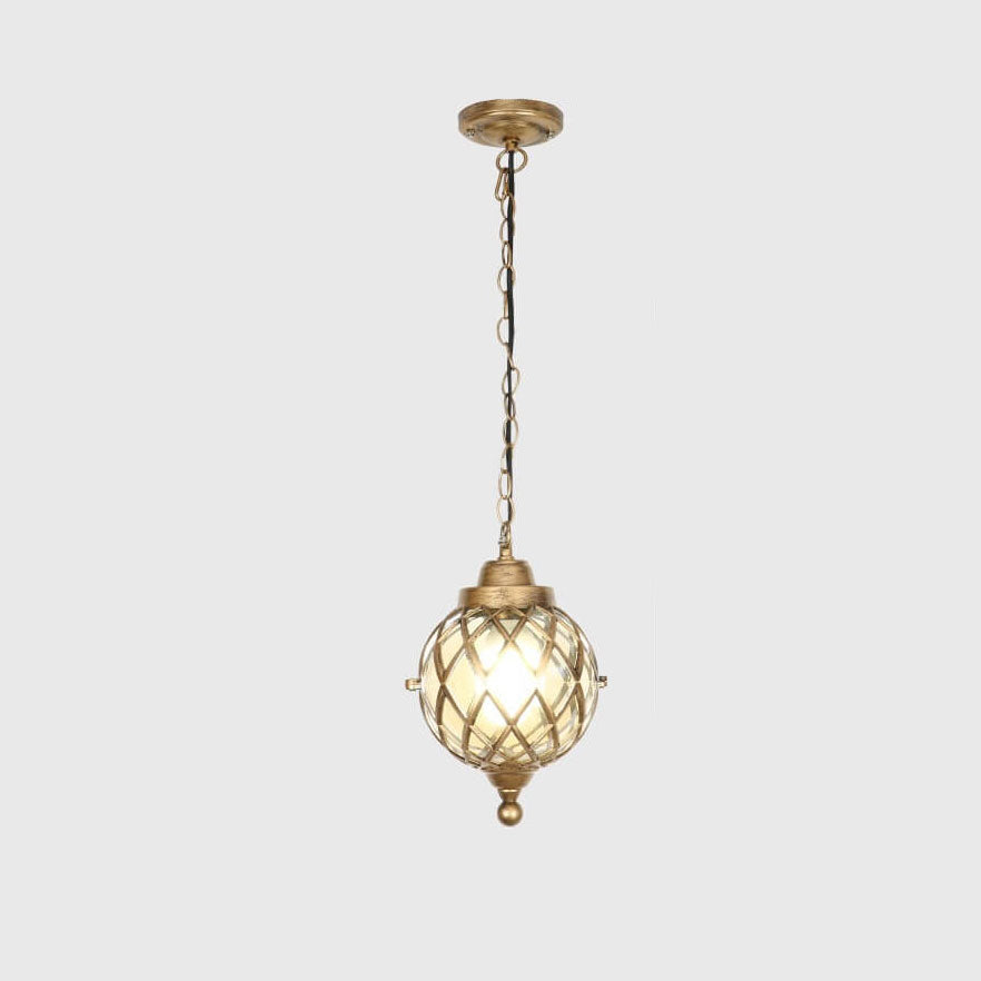 European Vintage Round Ball Die-cast Aluminum Glass Waterproof Outdoor 1-light Pendant Light BulbSquare