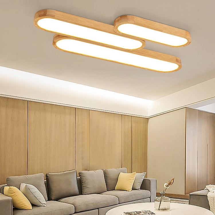 Traditional Japanese Rectangular Solid Wood Acrylic LED Flush Mount Ceiling Light For Living Room Lumendat