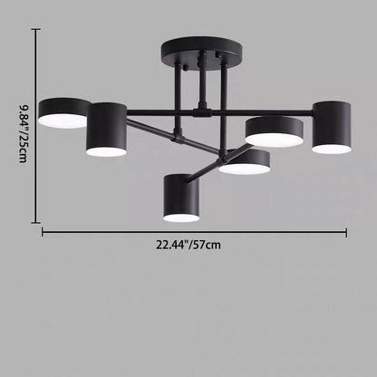 Contemporary Nordic Iron Aluminum Acrylic Round Cylinder Branch LED Semi-flush Mount Ceiling Light for Living Room