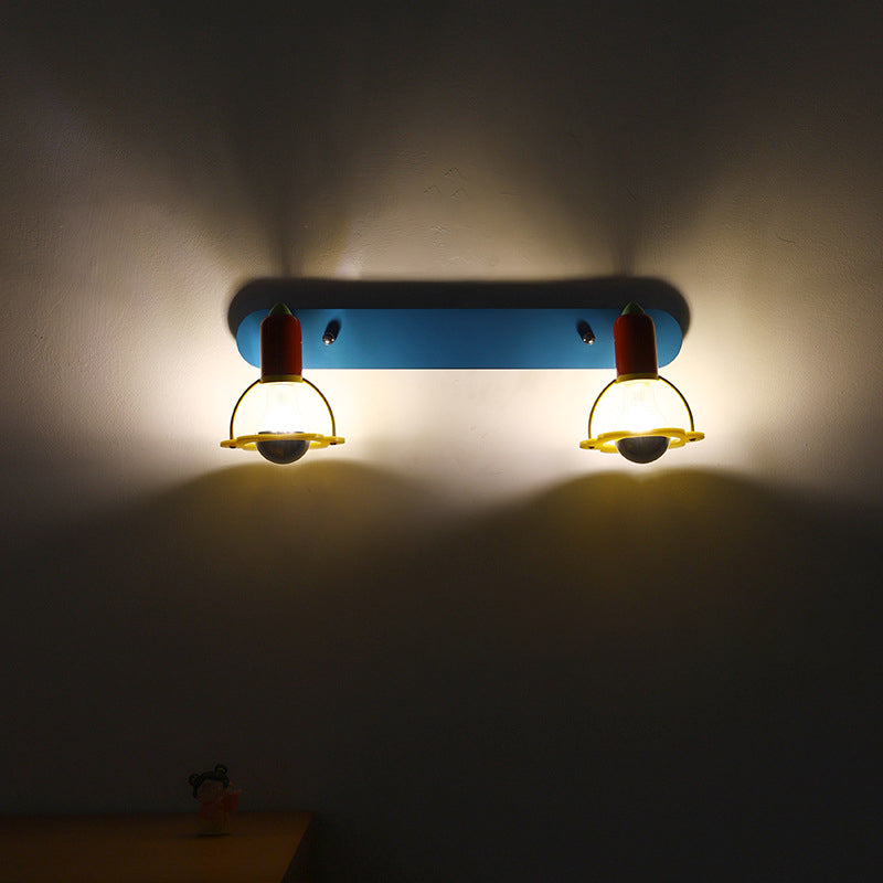 Lumendat Modern Mid-Century Kids Rectangle Round Iron Acrylic 2-Light Wall Sconce Lamp For Bedroom Lumendat