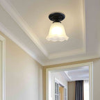 Contemporary Retro Floral Bell Round Iron Glass 1-Light Semi-Flush Mount Ceiling Light For Hallway Lumendat