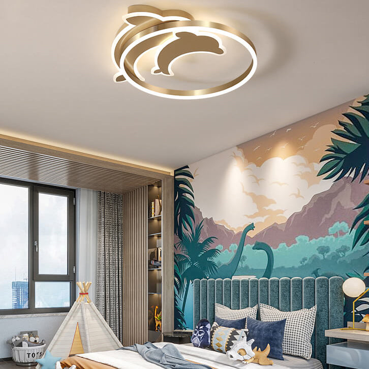 Lumendat Modern Creative Golden Dolphin Iron LED Flush Mount Ceiling Light Lumendat