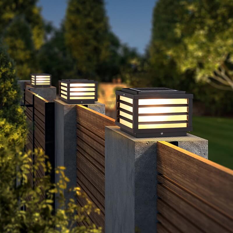 Modern Minimalist Waterproof Solar Square Aluminum PC LED Post Landscape Lighting for Garden Lumendat