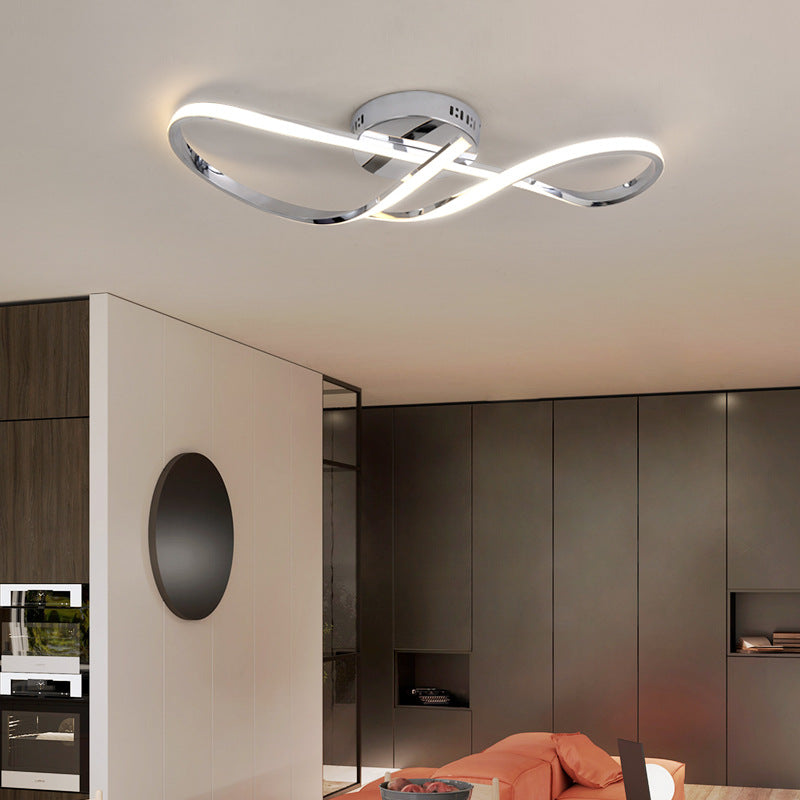 Modern Minimalist Spiral Twisted Aluminum Silicone LED Semi-flush Mount Ceiling Light for Bedroom