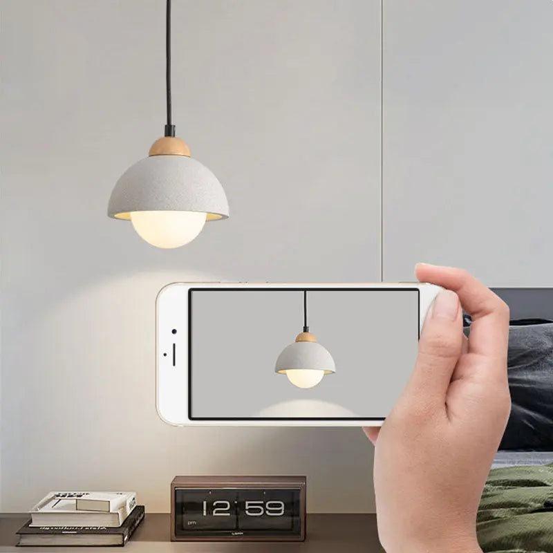 Contemporary Scandinavian Cement Dome Glass Shade 1-light Pendant Light for Bedroom BulbSquare