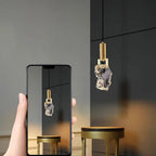 Modern Luxury Copper Irregular Crystal Stone LED Pendant Light for Living Room BulbSquare