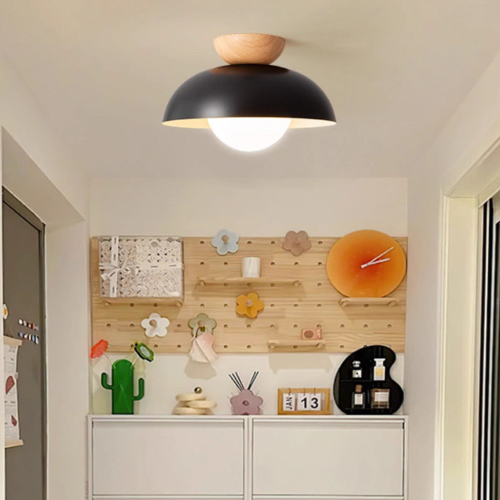 Modern Minimalist Round Iron Glass 1-Light Semi-Flush Mount Ceiling Light For Living Room Lumendat