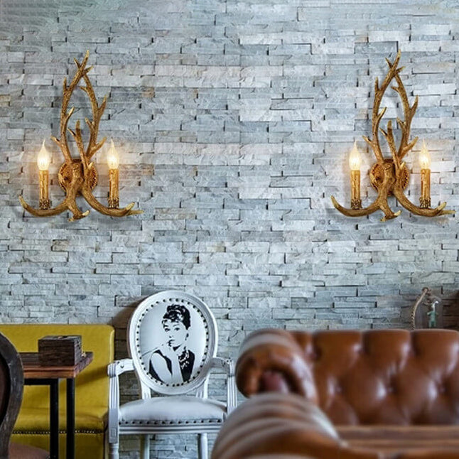 Industrial Resin Retro Antler 2-Light Creative Wall Sconce Lamp
