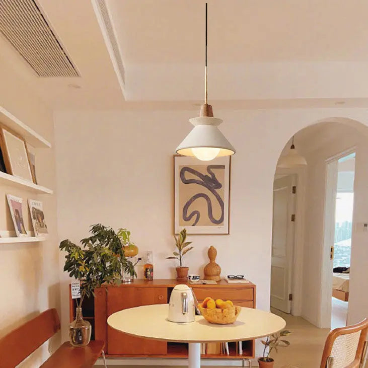 Nordic Minimalist Macaron Wood Cement 1-light Pendant Light Lumendat