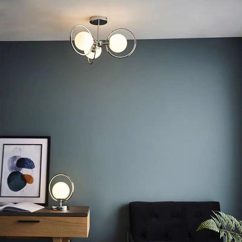 Traditional Vintage Iron Glass Ball Circle 3/5 Light Semi-Flush Mount Ceiling Light For Living Room