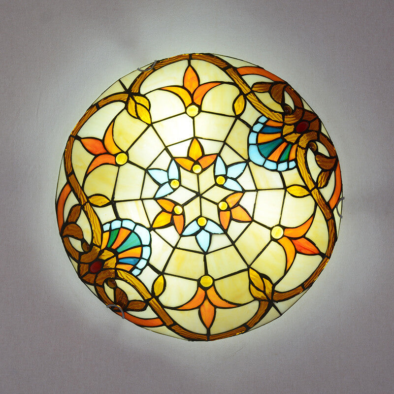 European Tiffany Baroque Round Stained Glass 2/3/4 Light Flush Mount Ceiling Light