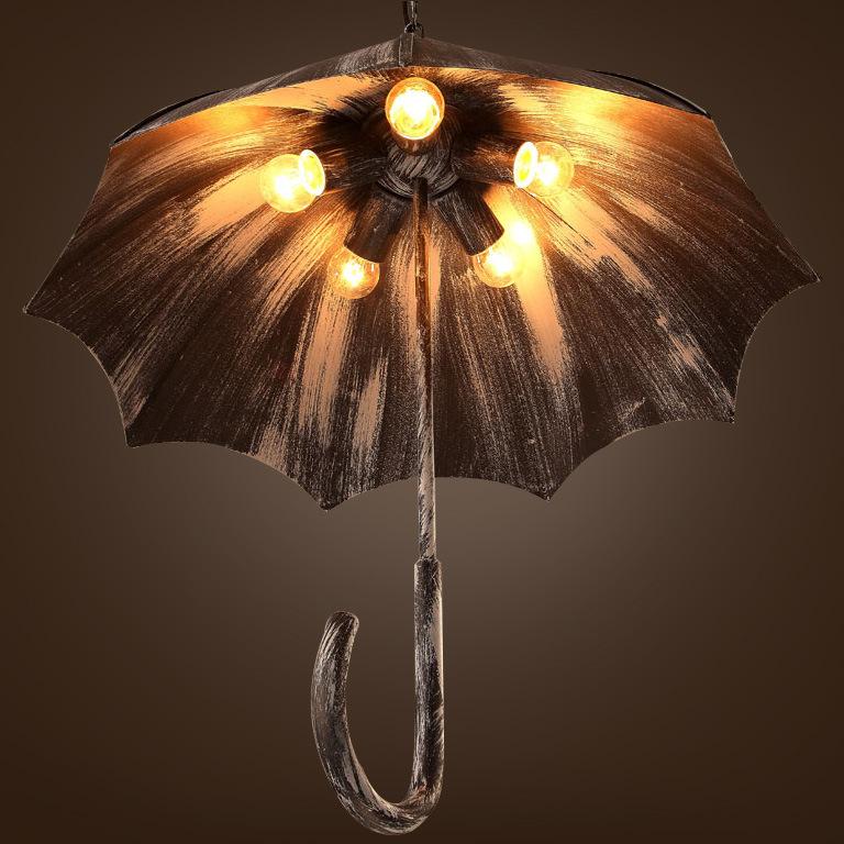 Retro Industrial 5-light Umbrella Chandelier – Copper & Silver Iron Shade