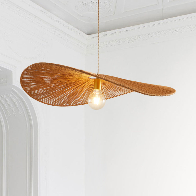 Japanese Minimalist Rope Weaving Straw Hat Round 1-light Pendant Light BulbSquare