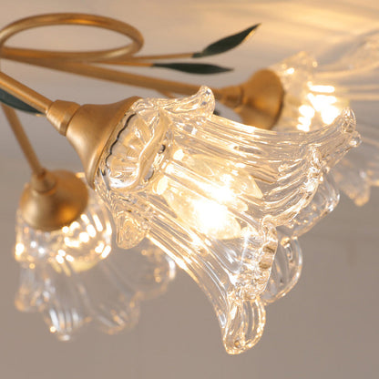 Traditional European Floral Iron Glass 6/8/10 Light Semi-flush Mount Ceiling Light for Bedroom